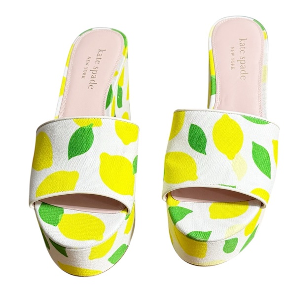 Kate Spade Ibiza Lemon Printed Platform Wedge Sandal 90s  Y2K Fun Slip On Shoe - Picture 4 of 8